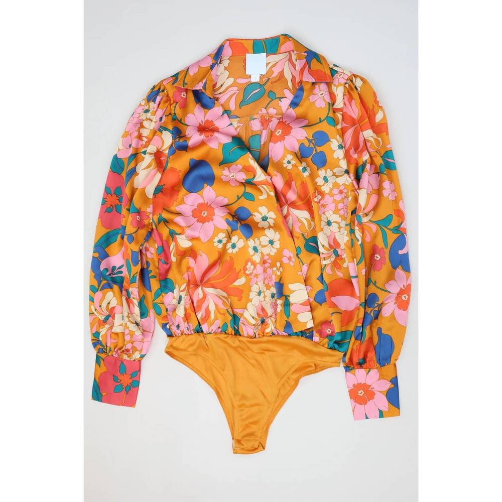 NEW ENTRO floral print bodysuit in camel - Picture 5 of 6